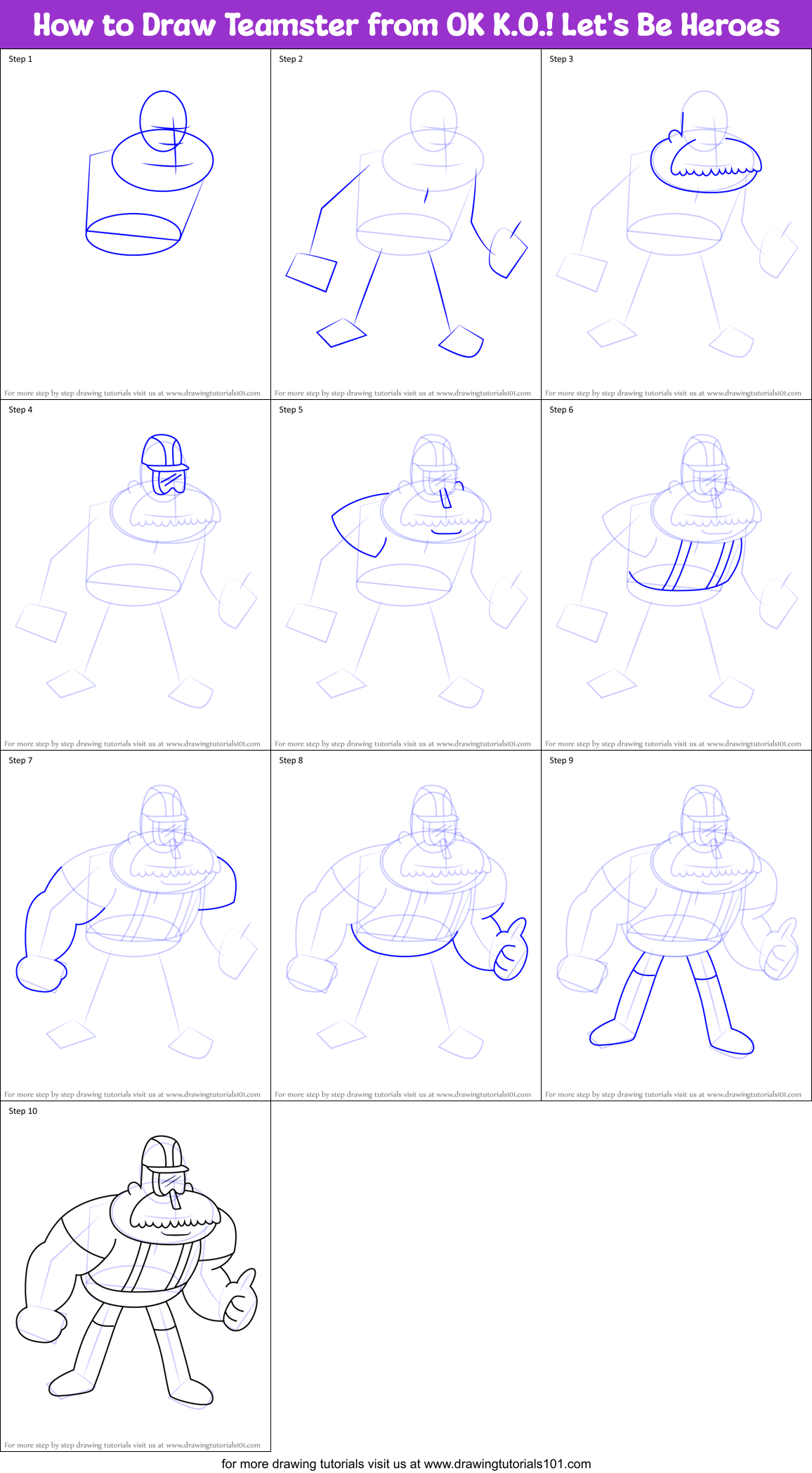 How to Draw Teamster from OK K.O.! Let's Be Heroes Printable Step by Step