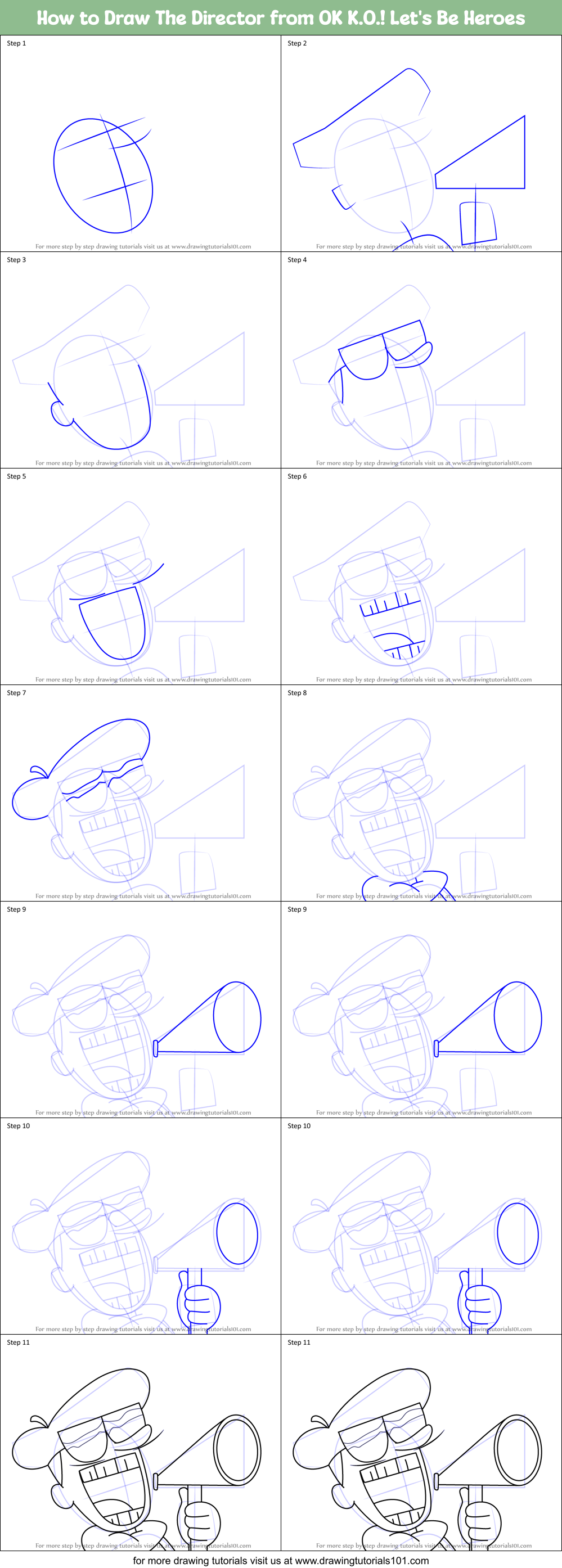 How to Draw The Director from OK K.O.! Let's Be Heroes Printable Step by Step
