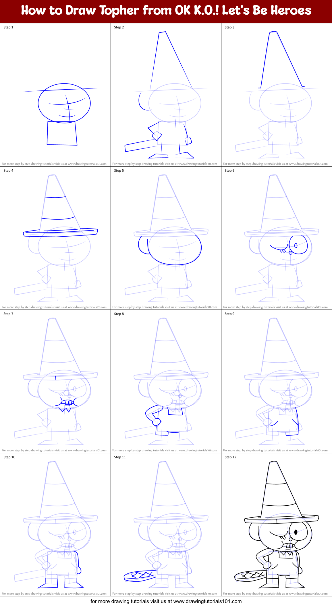 How to Draw Topher from OK K.O.! Let's Be Heroes Printable Step by Step