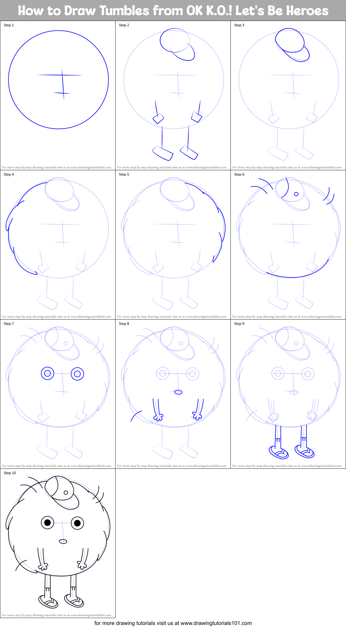 How to Draw Tumbles from OK K.O.! Let's Be Heroes Printable Step by Step