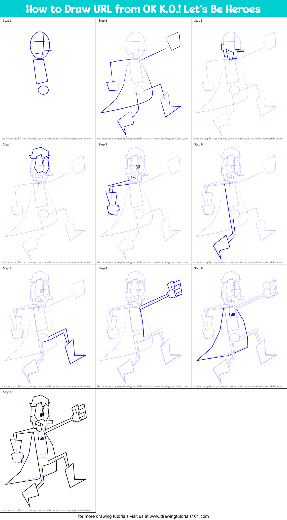 How to Draw URL from OK K.O.! Let's Be Heroes printable step by step