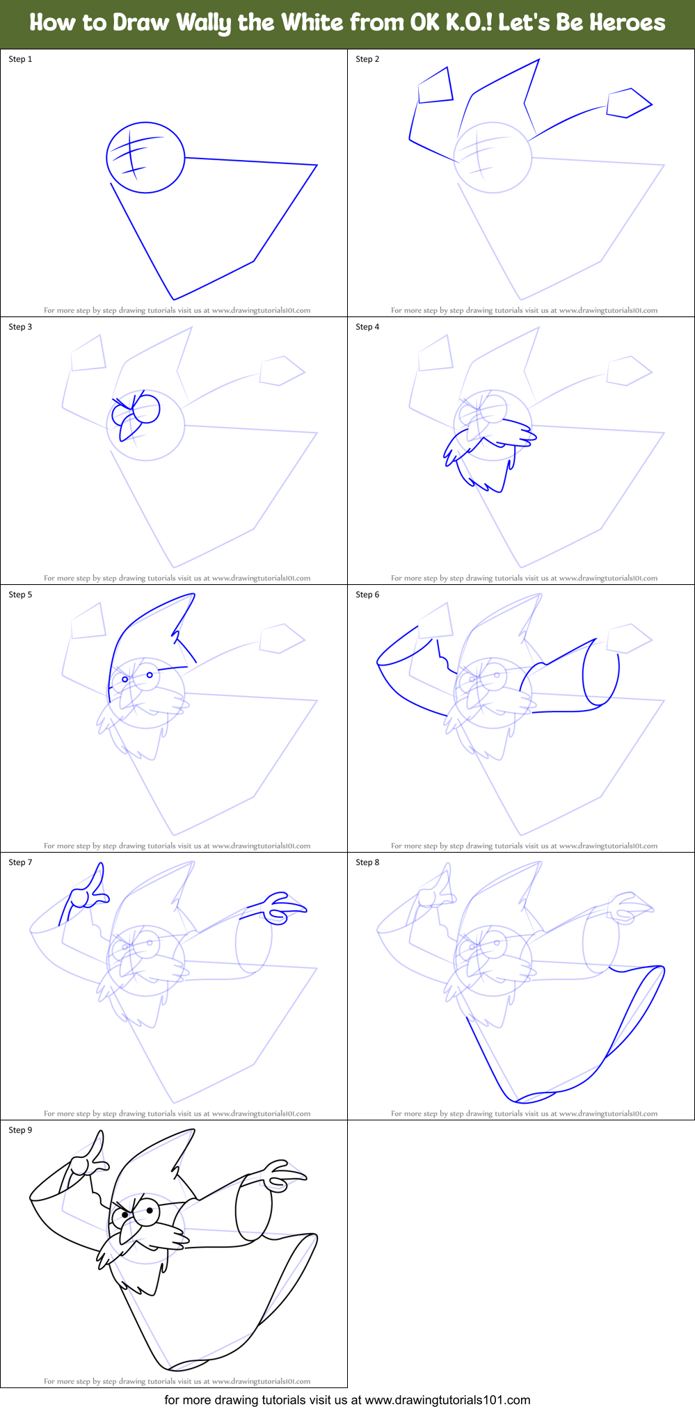 How to Draw Wally the White from OK K.O.! Let's Be Heroes Printable Step by Step