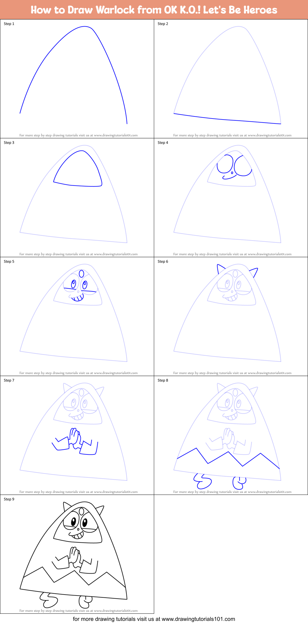How to Draw Warlock from OK K.O.! Let's Be Heroes Printable Step by Step