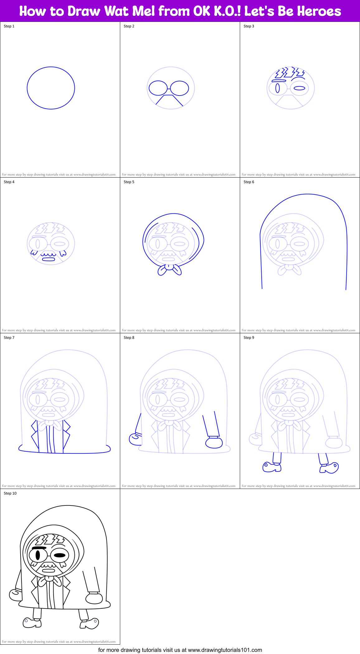How to Draw Wat Mel from OK K.O.! Let's Be Heroes Printable Step by Step