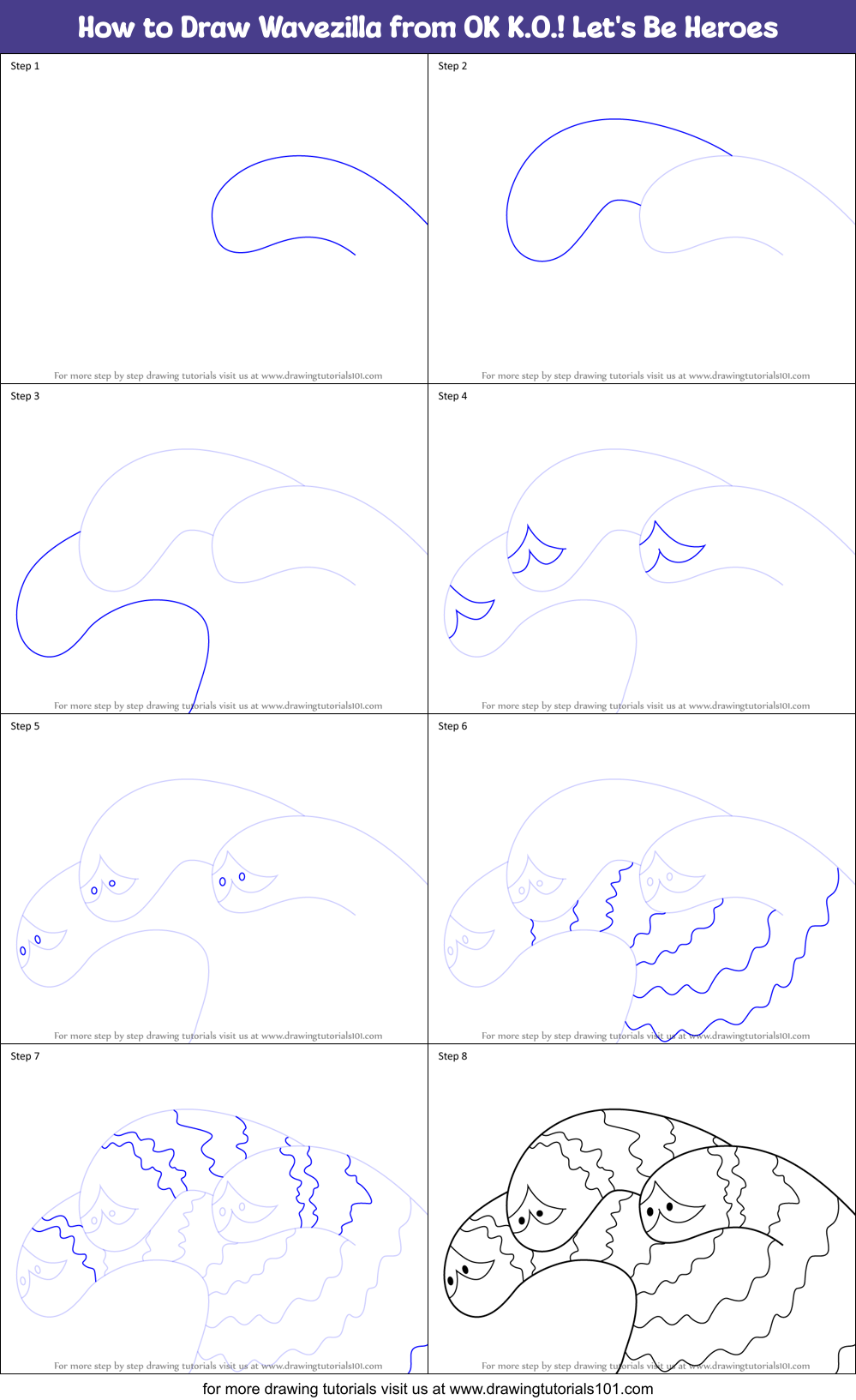 How to Draw Wavezilla from OK K.O.! Let's Be Heroes Printable Step by Step