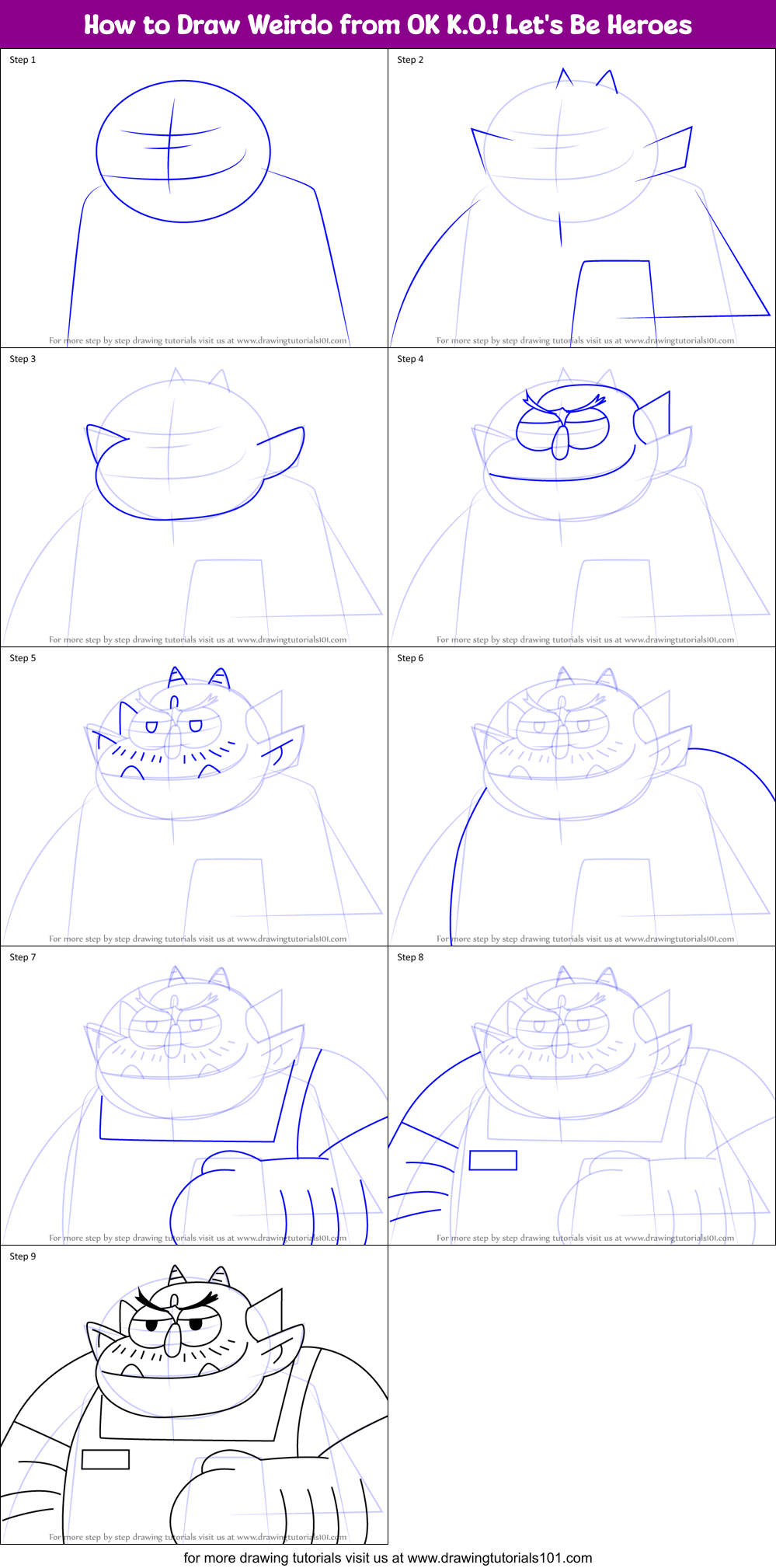 How to Draw Weirdo from OK K.O.! Let's Be Heroes Printable Step by Step