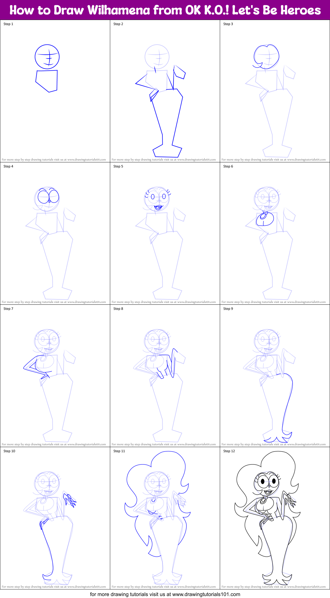How to Draw Wilhamena from OK K.O.! Let's Be Heroes Printable Step by Step