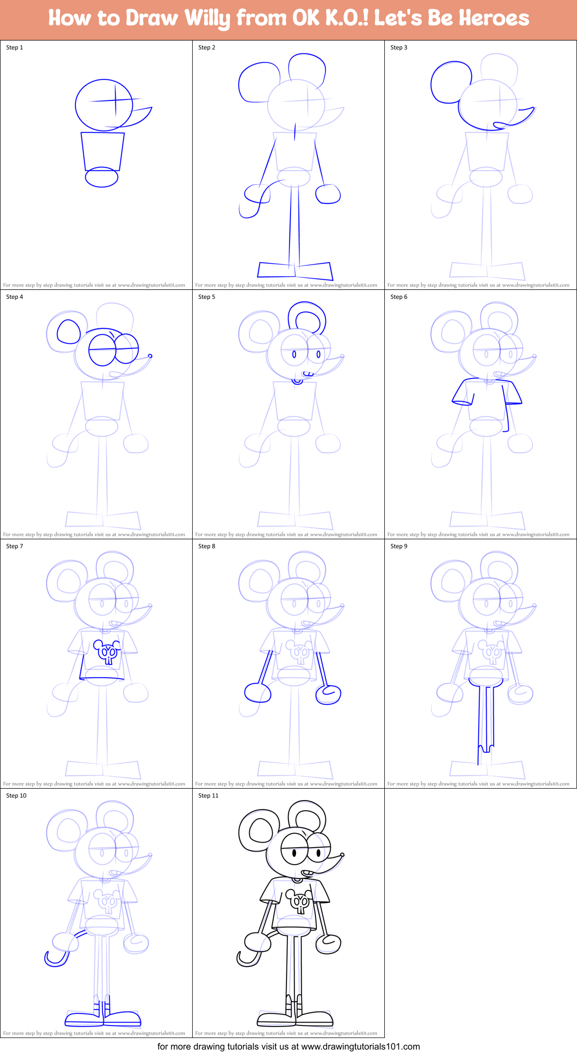 How to Draw Willy from OK K.O.! Let's Be Heroes Printable Step by Step