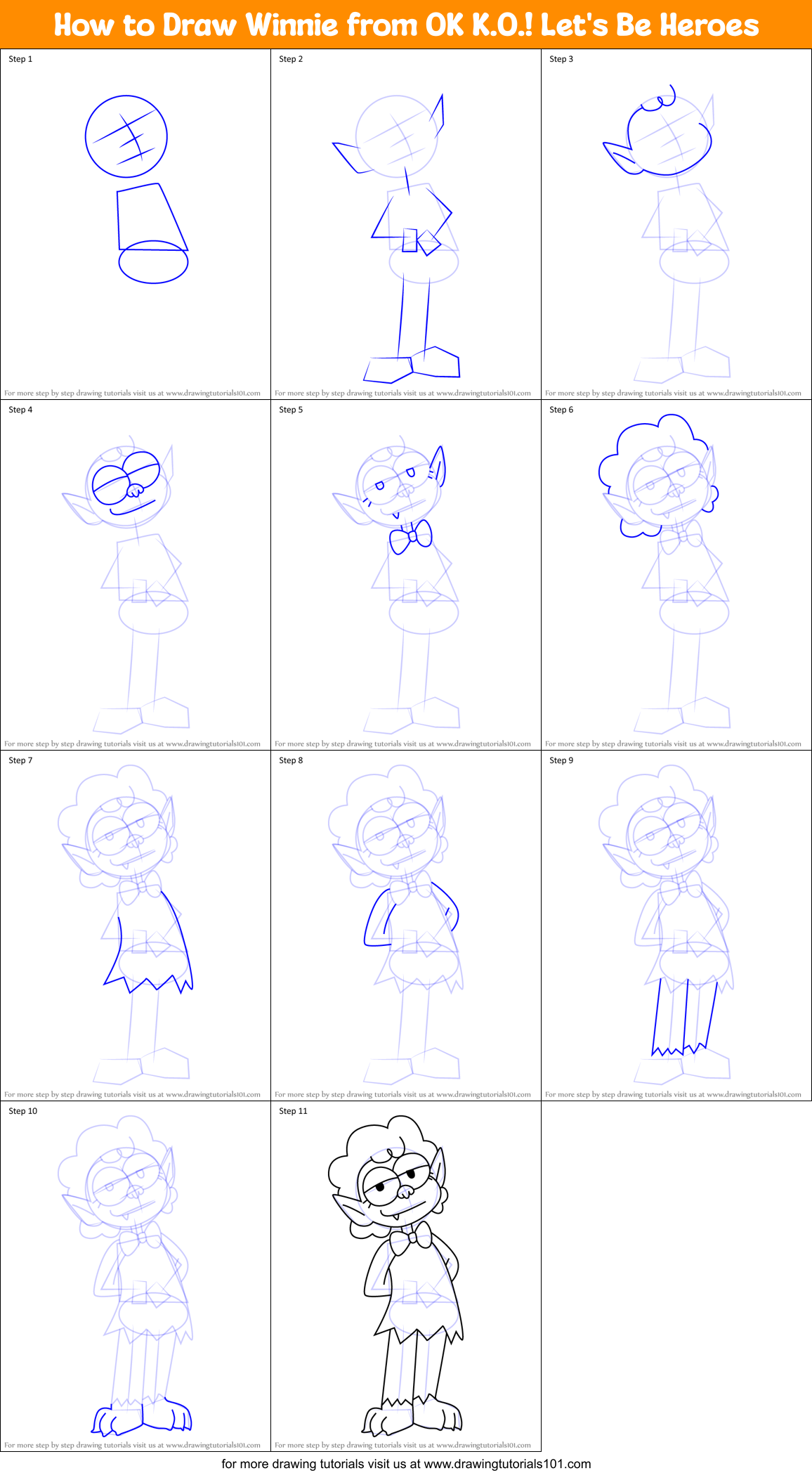 How to Draw Winnie from OK K.O.! Let's Be Heroes Printable Step by Step
