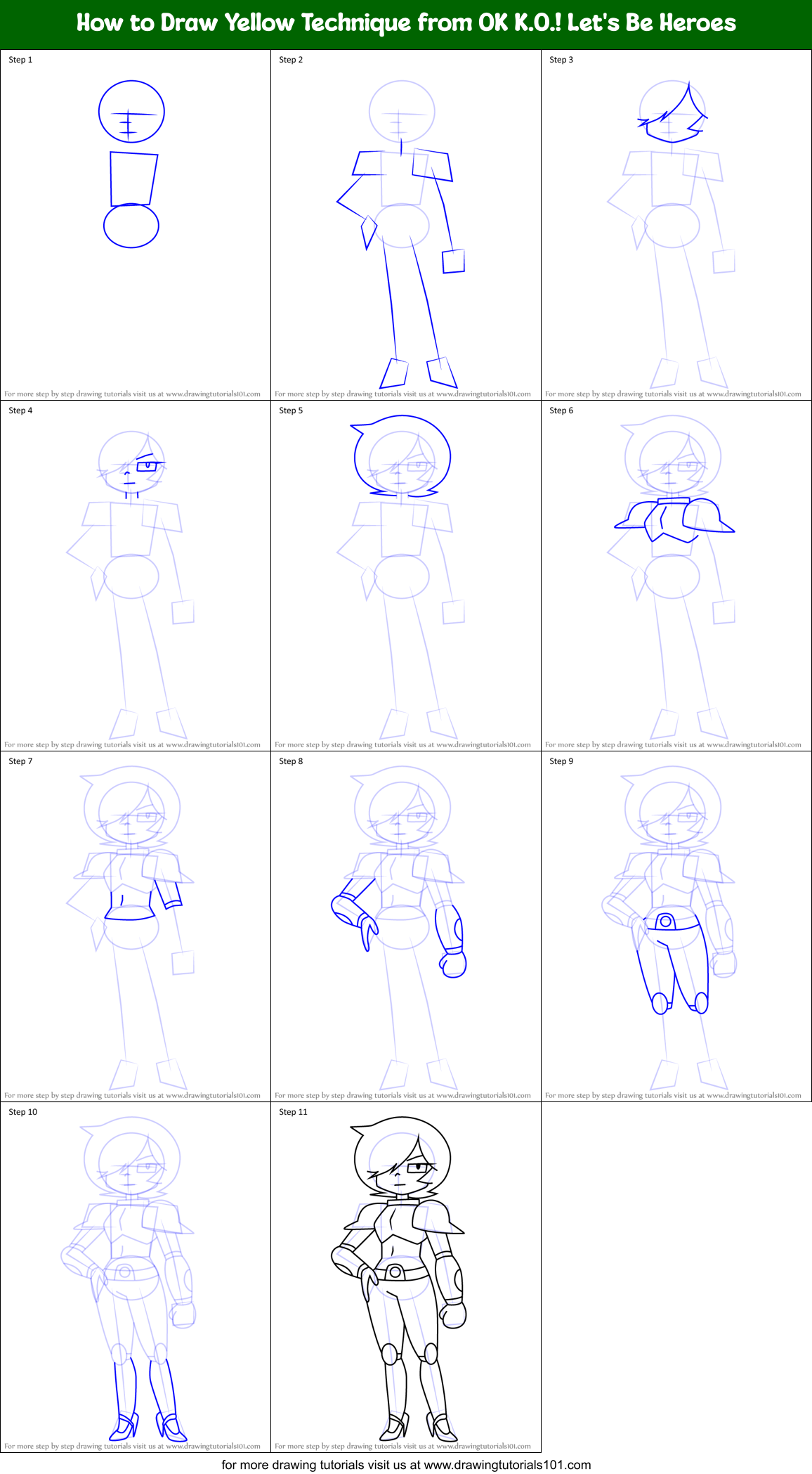 How to Draw Yellow Technique from OK K.O.! Let's Be Heroes Printable Step by Step