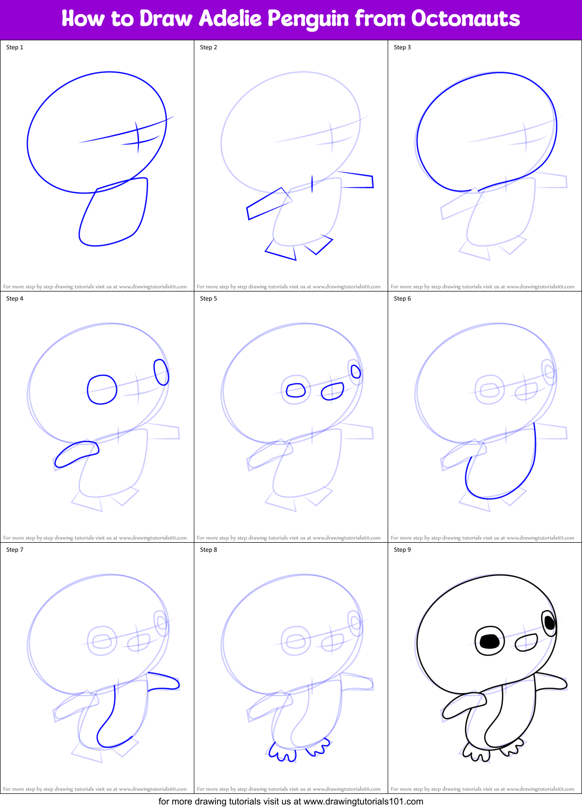 How to Draw Adelie Penguin from Octonauts Printable Step by Step