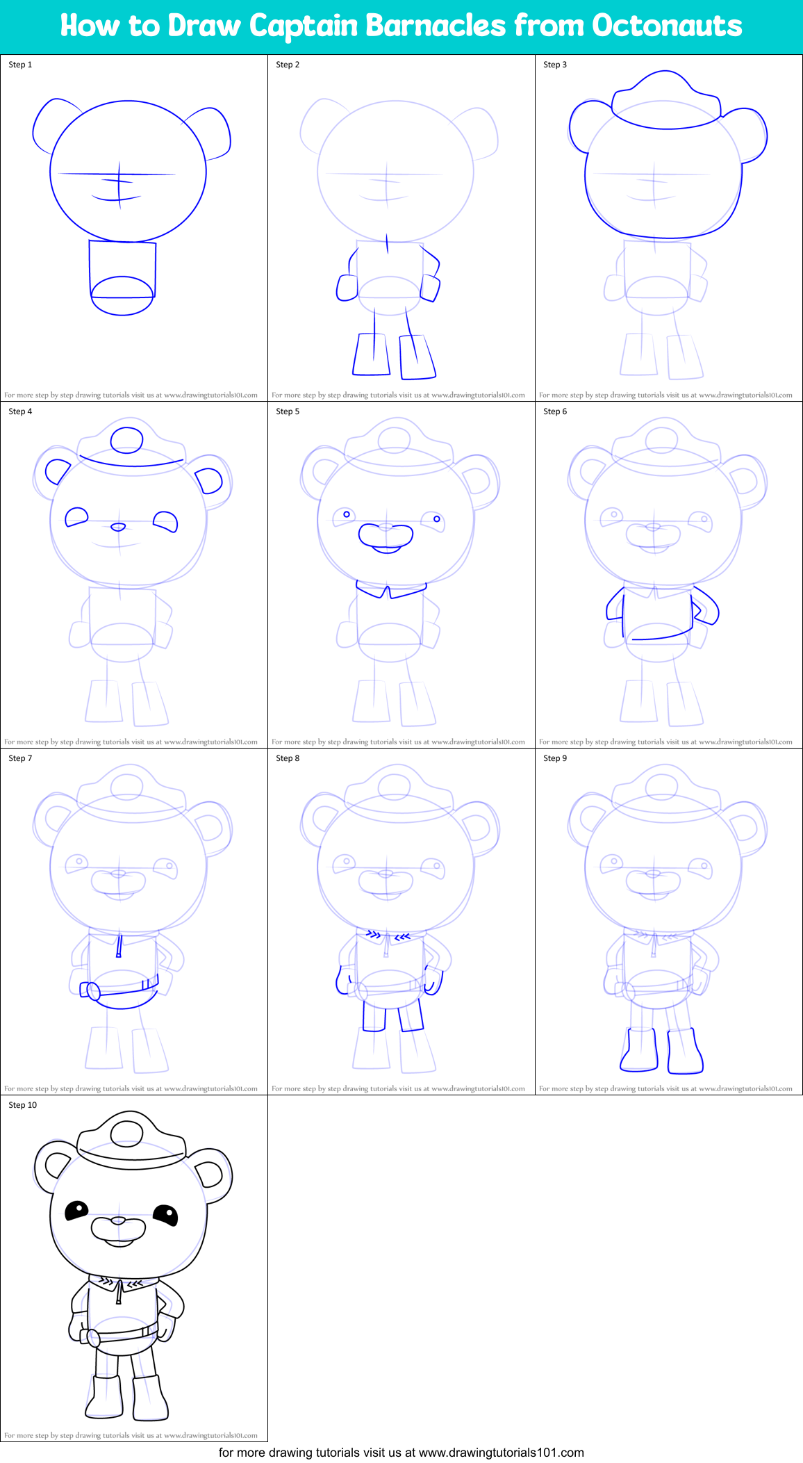 How to Draw Captain Barnacles from Octonauts Printable Step by Step