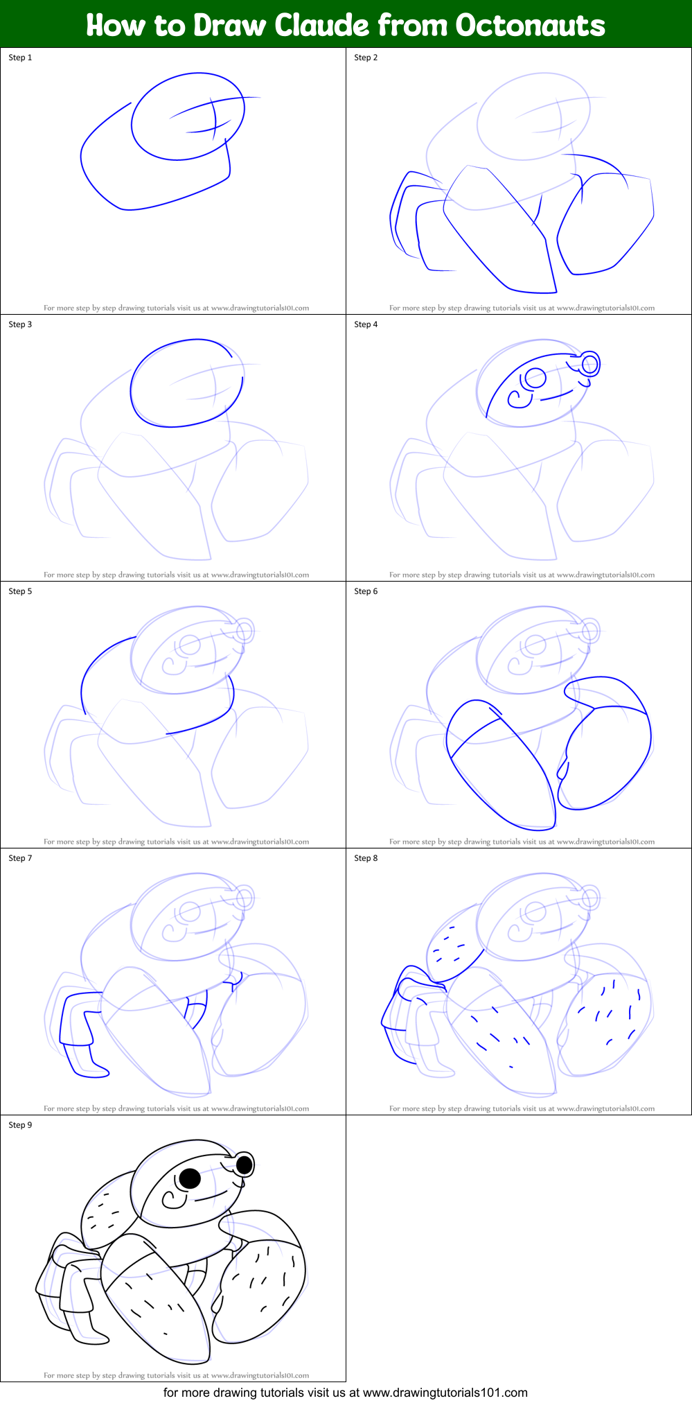 How to Draw Claude from Octonauts Printable Step by Step