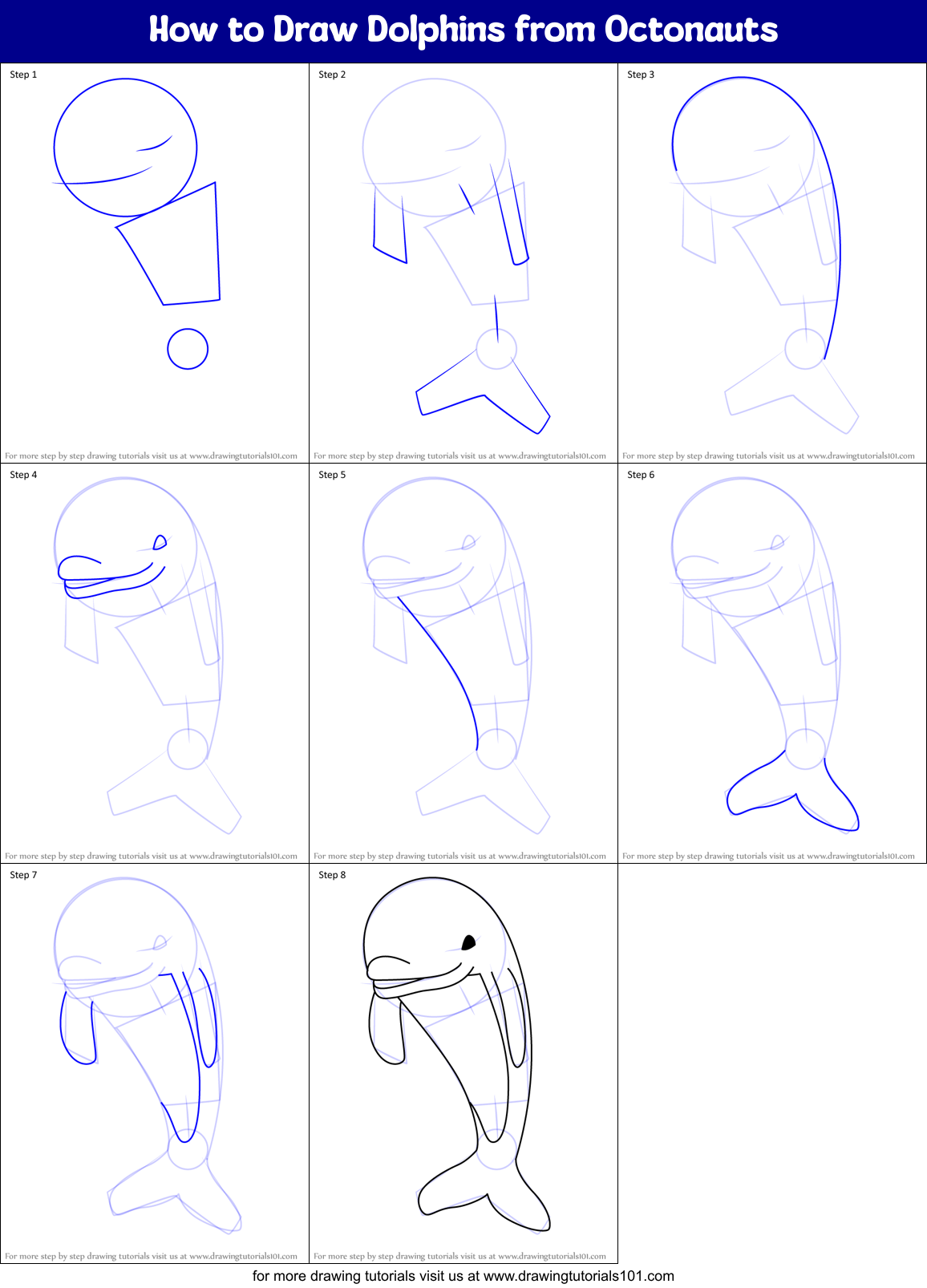 How to Draw Dolphins from Octonauts Printable Step by Step