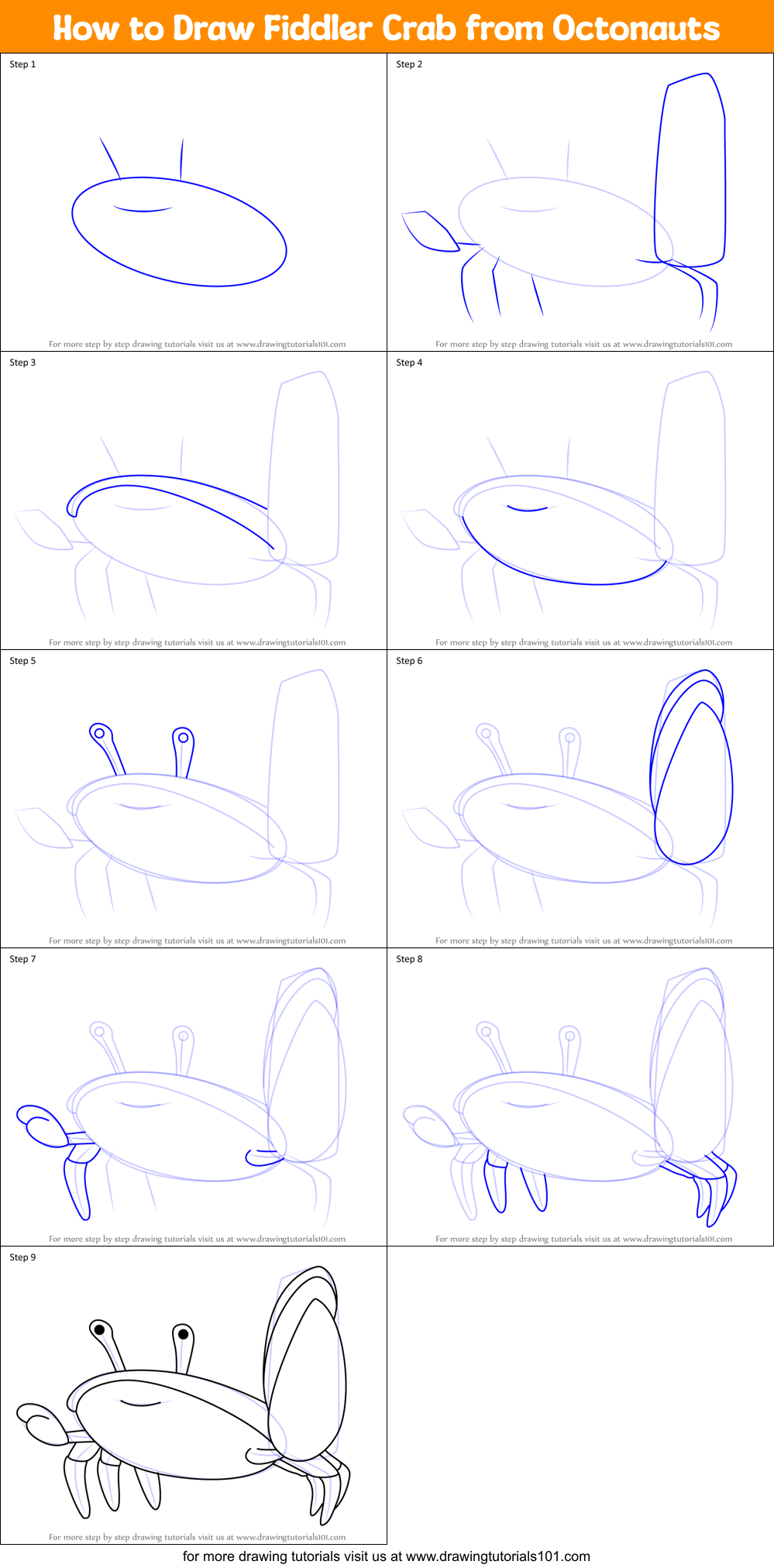 How to Draw Fiddler Crab from Octonauts Printable Step by Step
