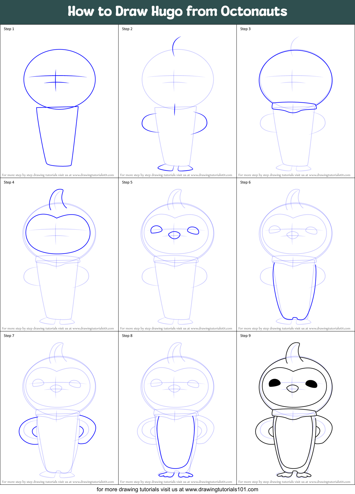 How to Draw Hugo from Octonauts Printable Step by Step