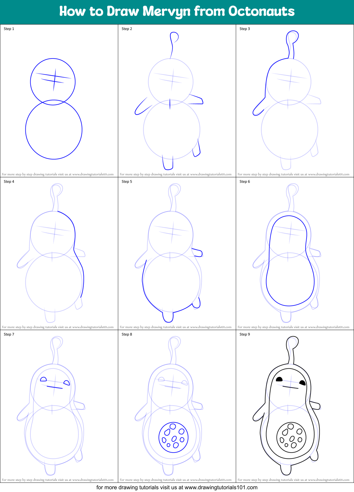How to Draw Mervyn from Octonauts Printable Step by Step