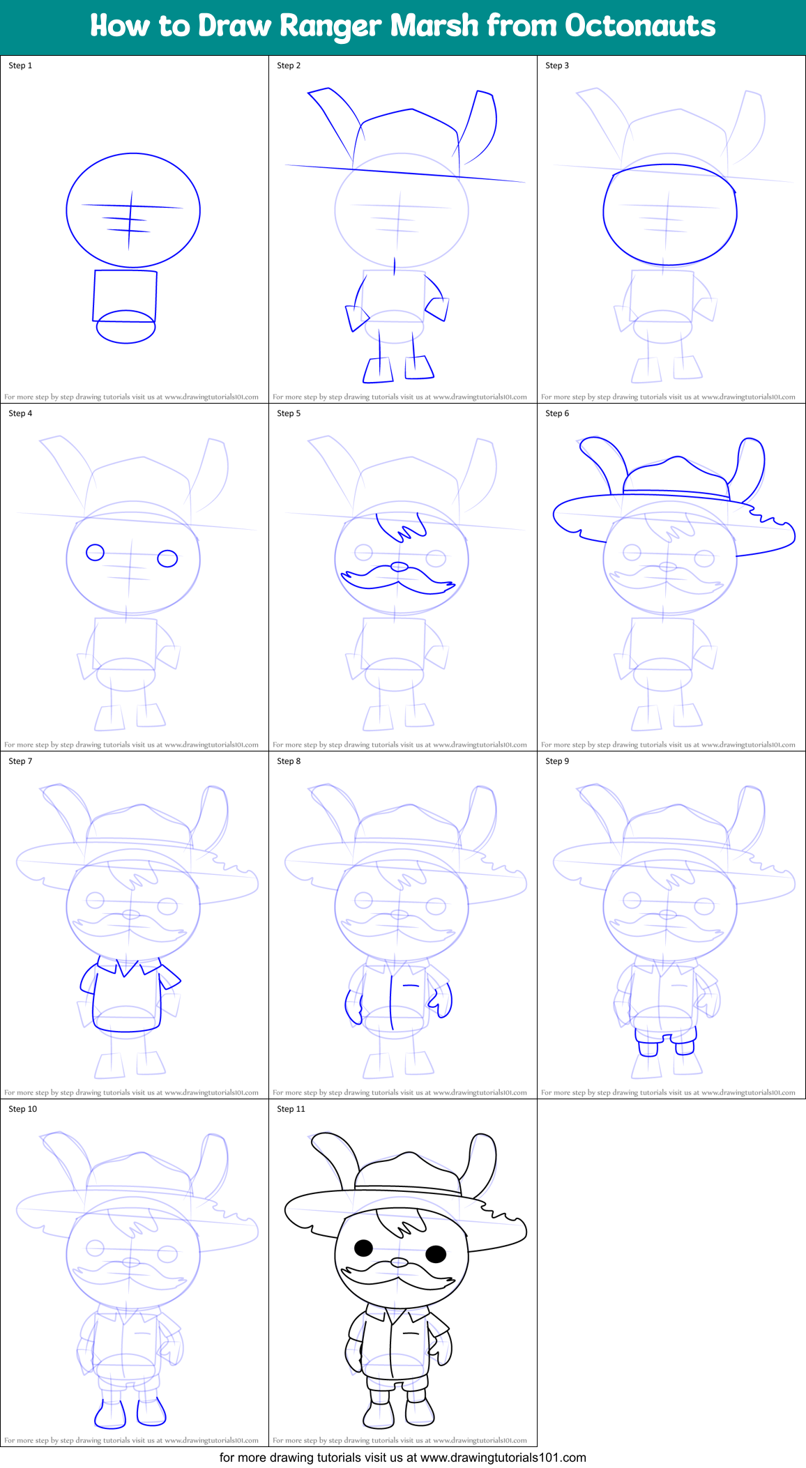 How to Draw Ranger Marsh from Octonauts Printable Step by Step