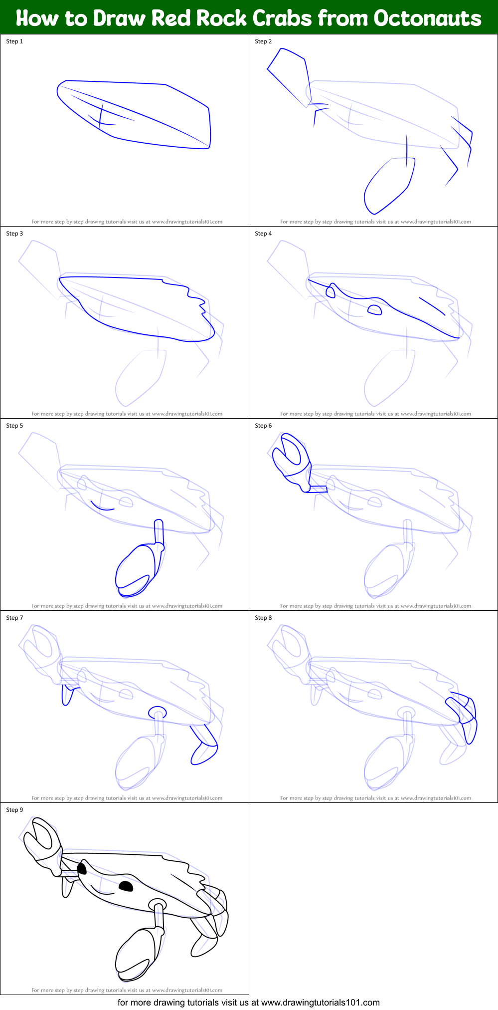 How to Draw Red Rock Crabs from Octonauts Printable Step by Step