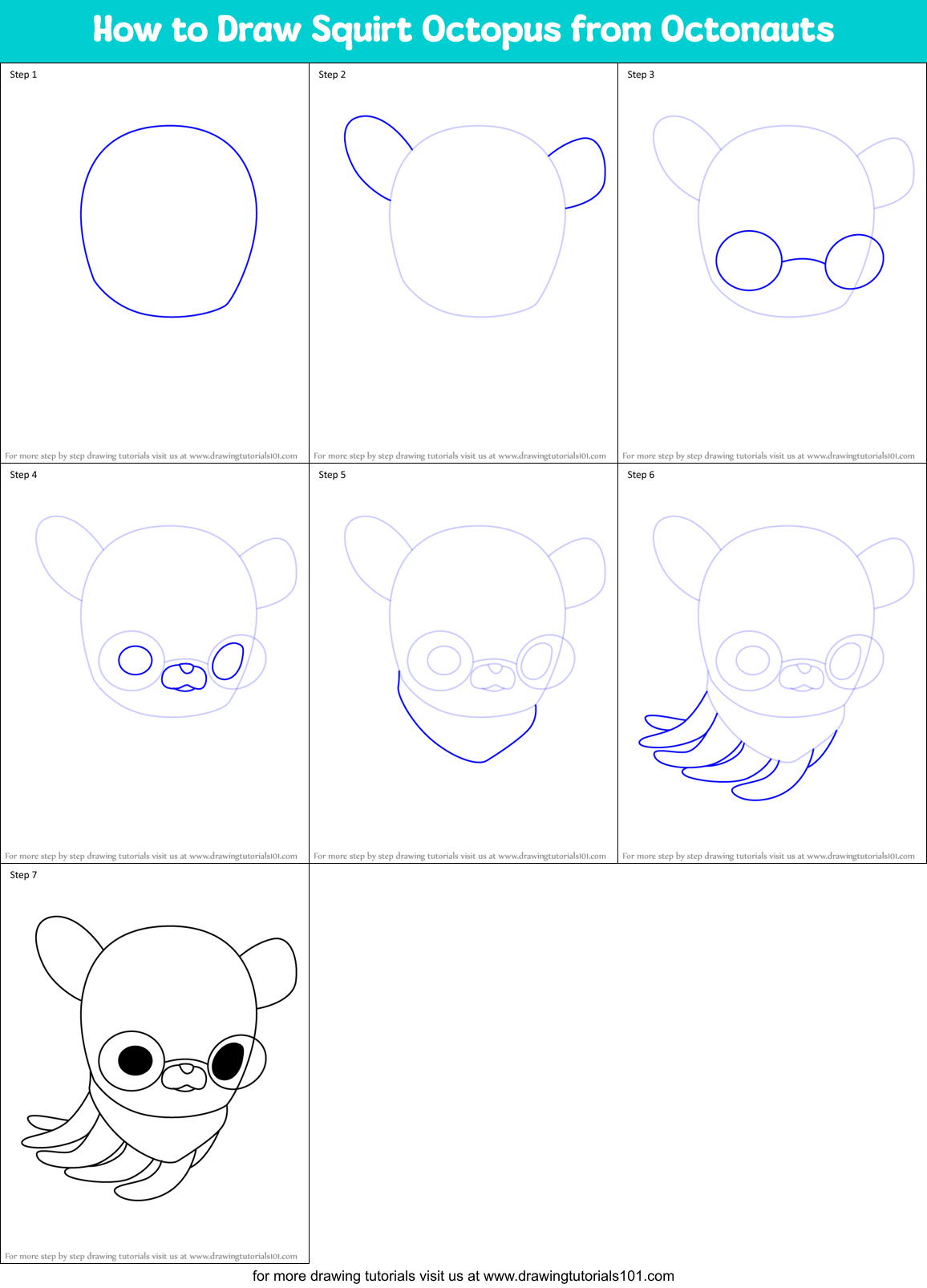 How to Draw Squirt Octopus from Octonauts Printable Step by Step