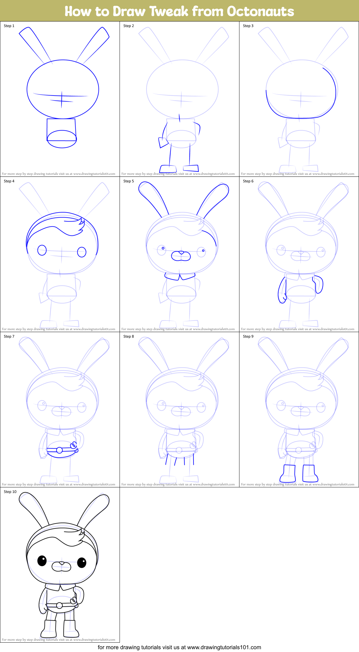 How to Draw Tweak from Octonauts Printable Step by Step