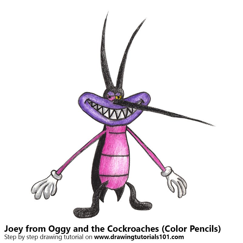 How to Draw Joey from Oggy and the Cockroaches by Color Pencils