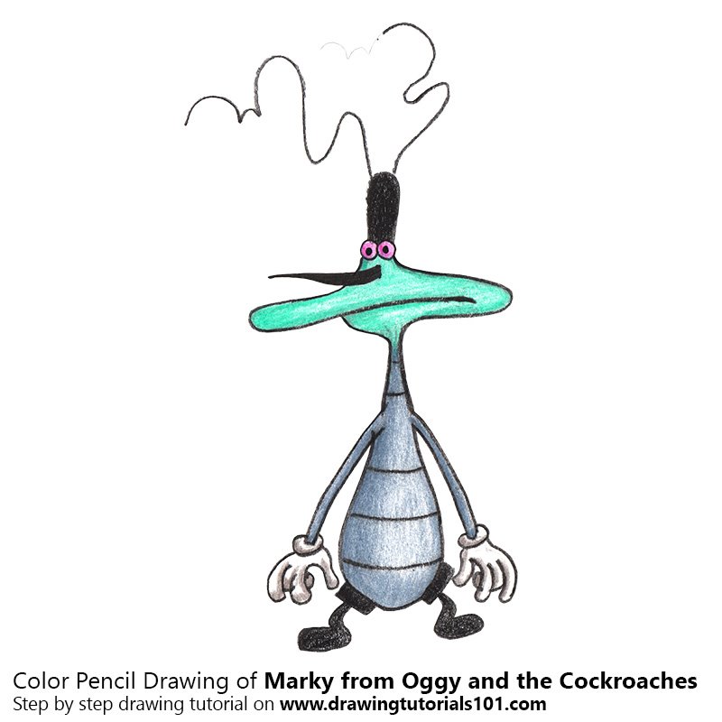 How to Draw Marky from Oggy and the Cockroaches by Color Pencils