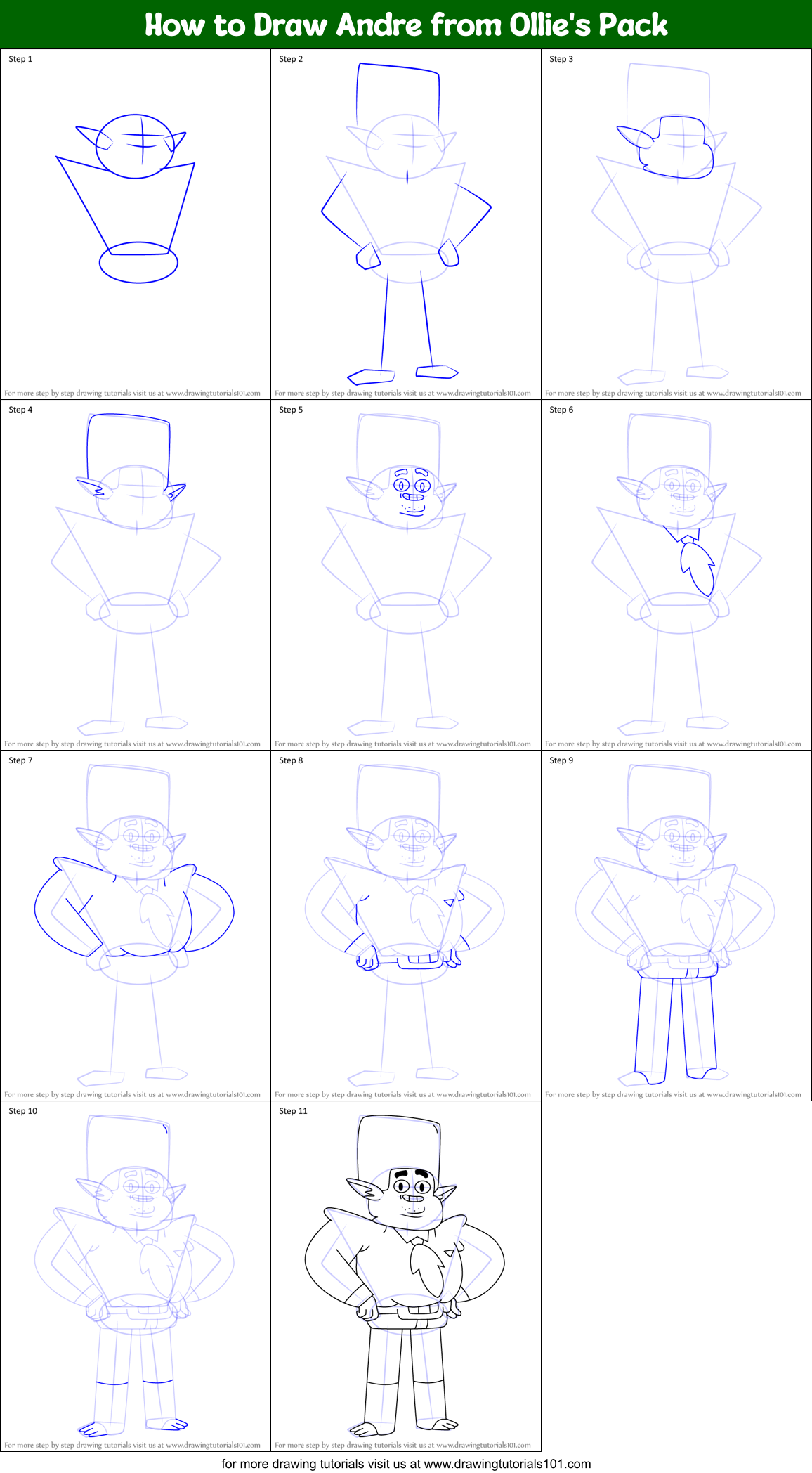 How to Draw Andre from Ollie's Pack Printable Step by Step