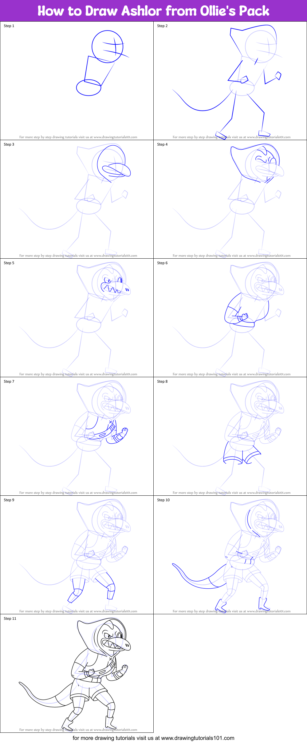 How to Draw Ashlor from Ollie's Pack Printable Step by Step