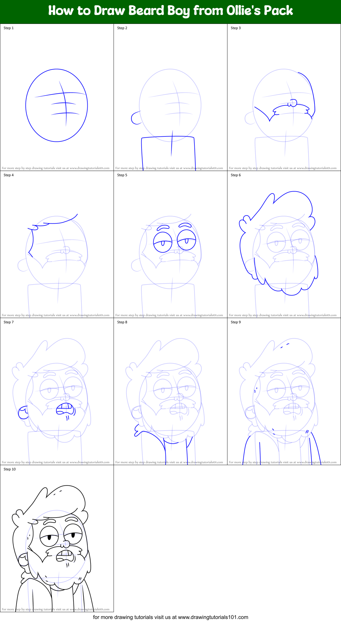 How to Draw Beard Boy from Ollie's Pack Printable Step by Step