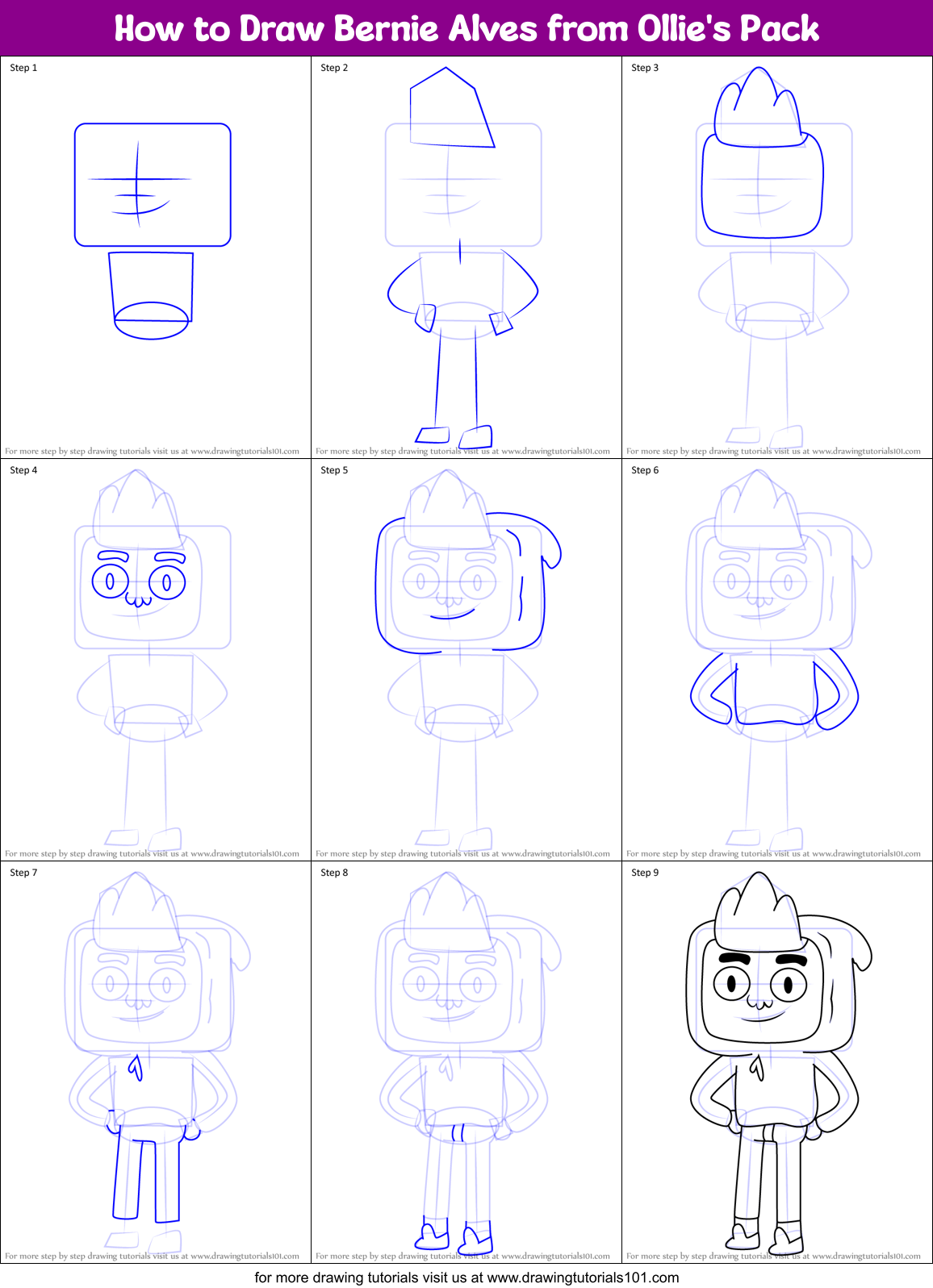 How to Draw Bernie Alves from Ollie's Pack Printable Step by Step