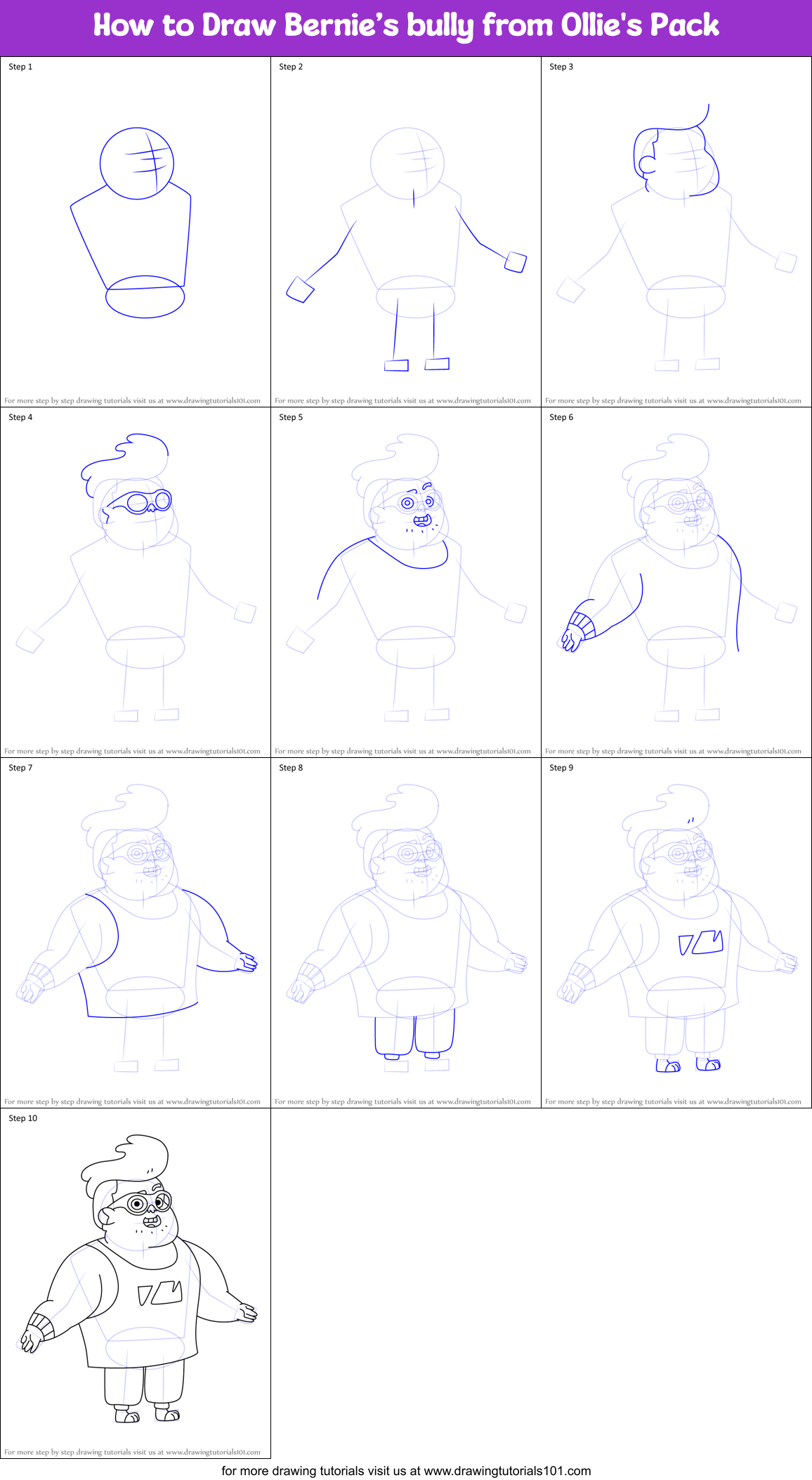 How to Draw Bernie’s bully from Ollie's Pack Printable Step by Step