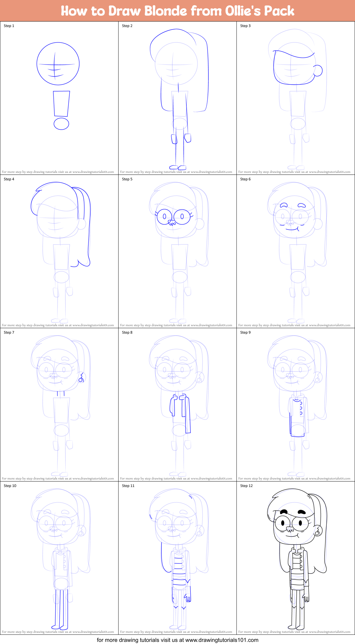 How to Draw Blonde from Ollie's Pack Printable Step by Step