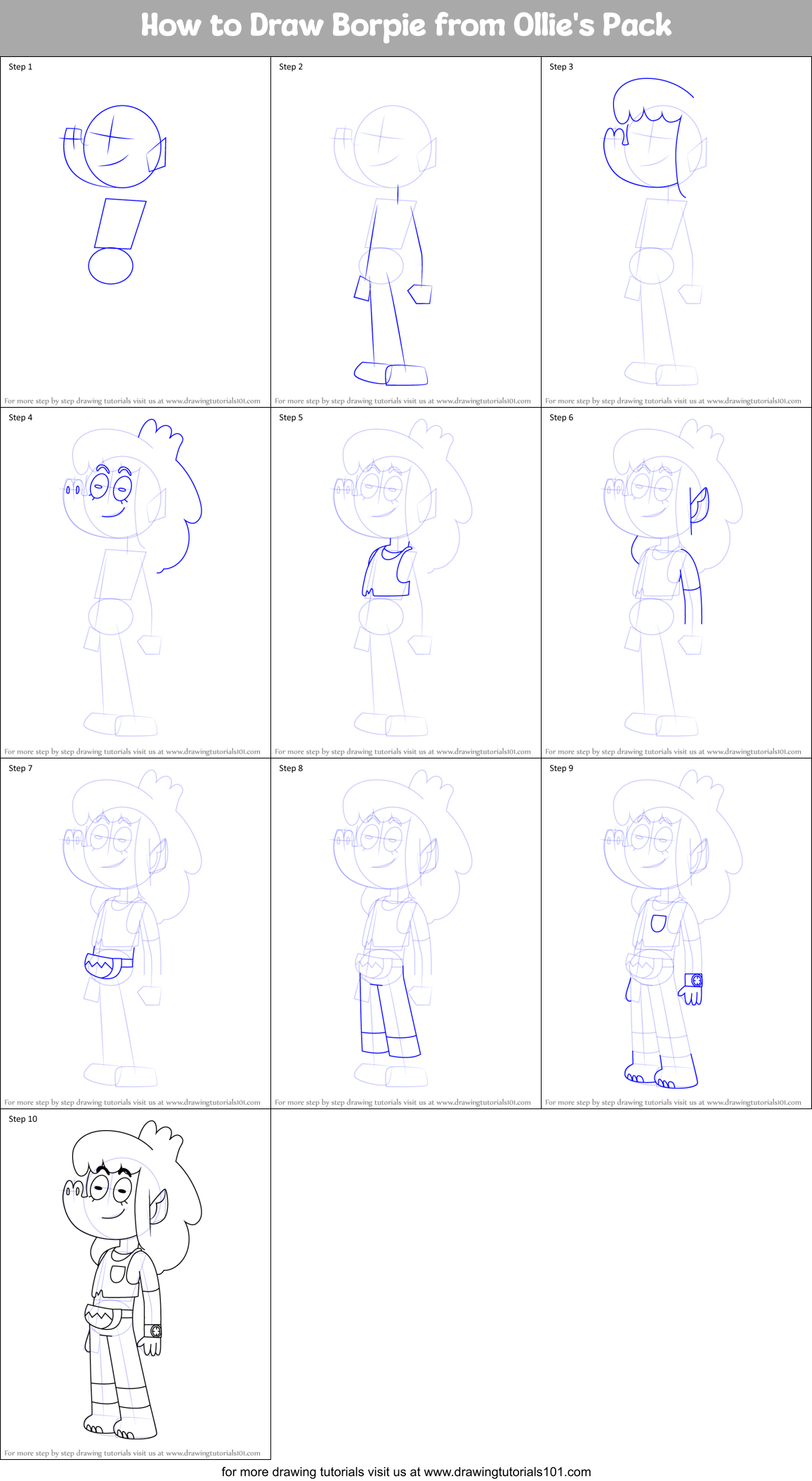 How to Draw Borpie from Ollie's Pack Printable Step by Step
