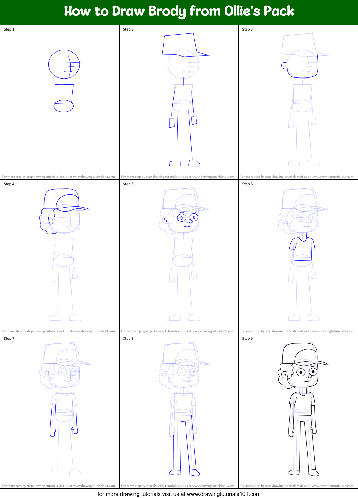 How to Draw Brody from Ollie's Pack Printable Step by Step