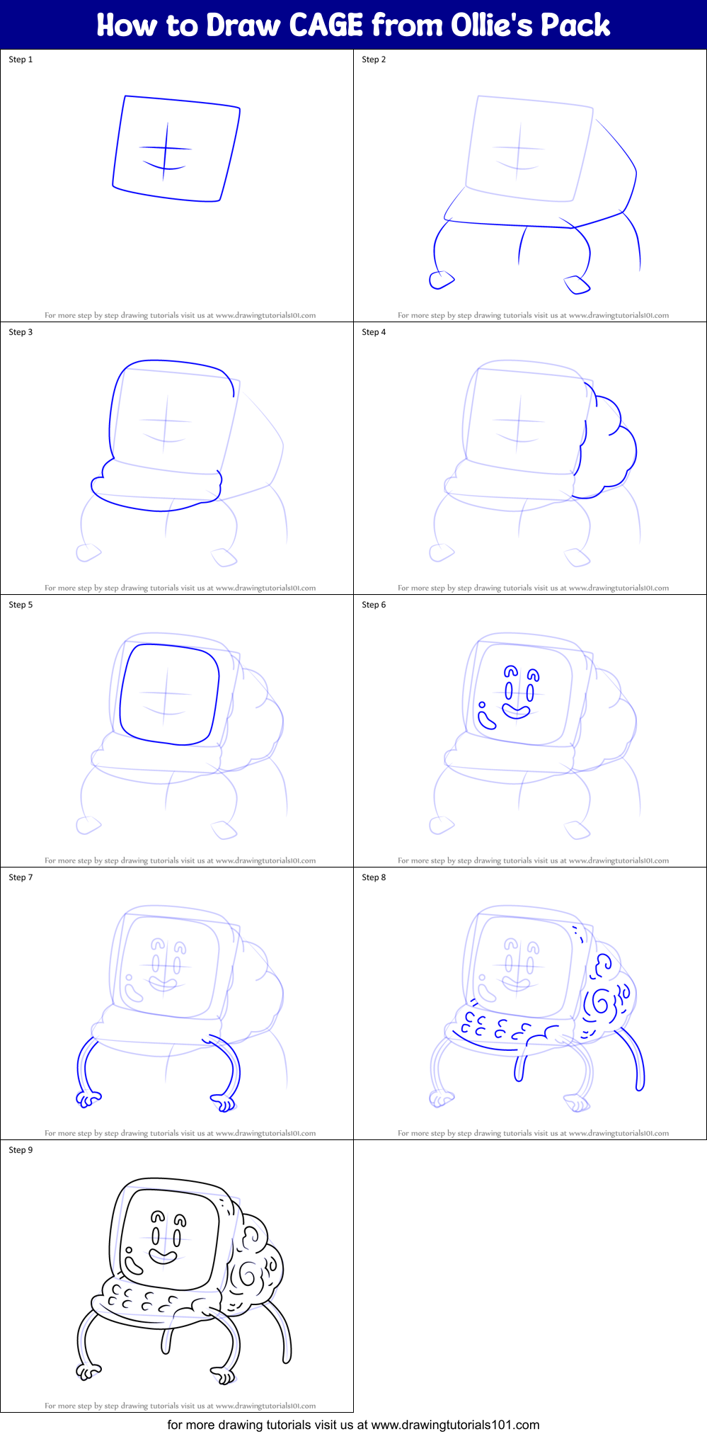 How to Draw CAGE from Ollie's Pack Printable Step by Step