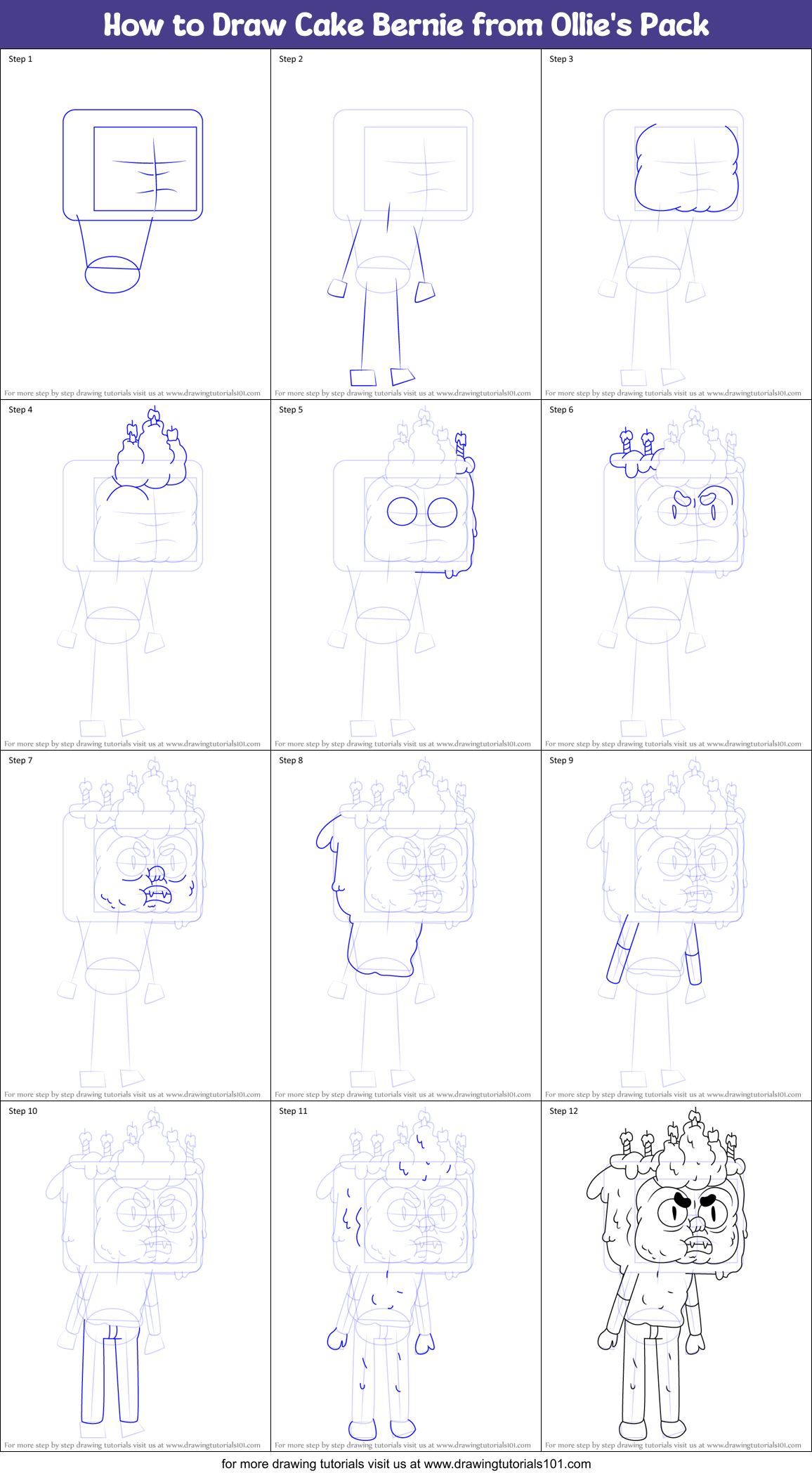 How to Draw Cake Bernie from Ollie's Pack Printable Step by Step