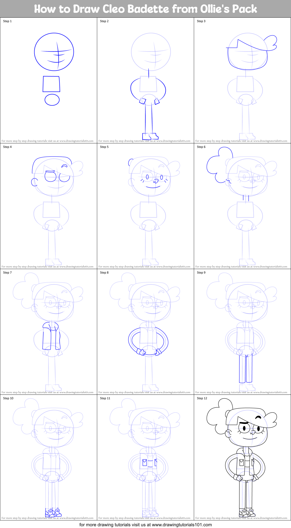 How to Draw Cleo Badette from Ollie's Pack Printable Step by Step