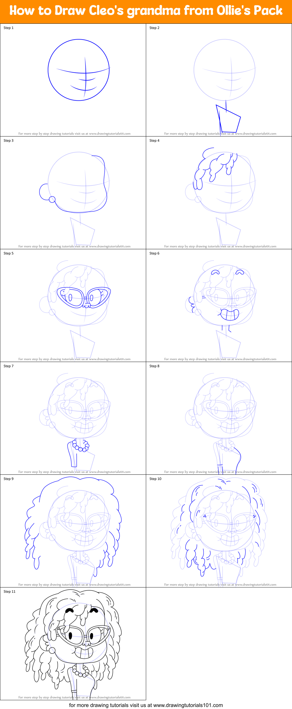 How to Draw Cleo's grandma from Ollie's Pack Printable Step by Step