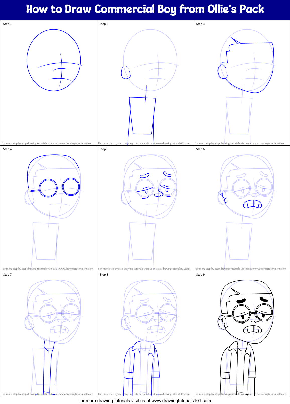 How to Draw Commercial Boy from Ollie's Pack Printable Step by Step