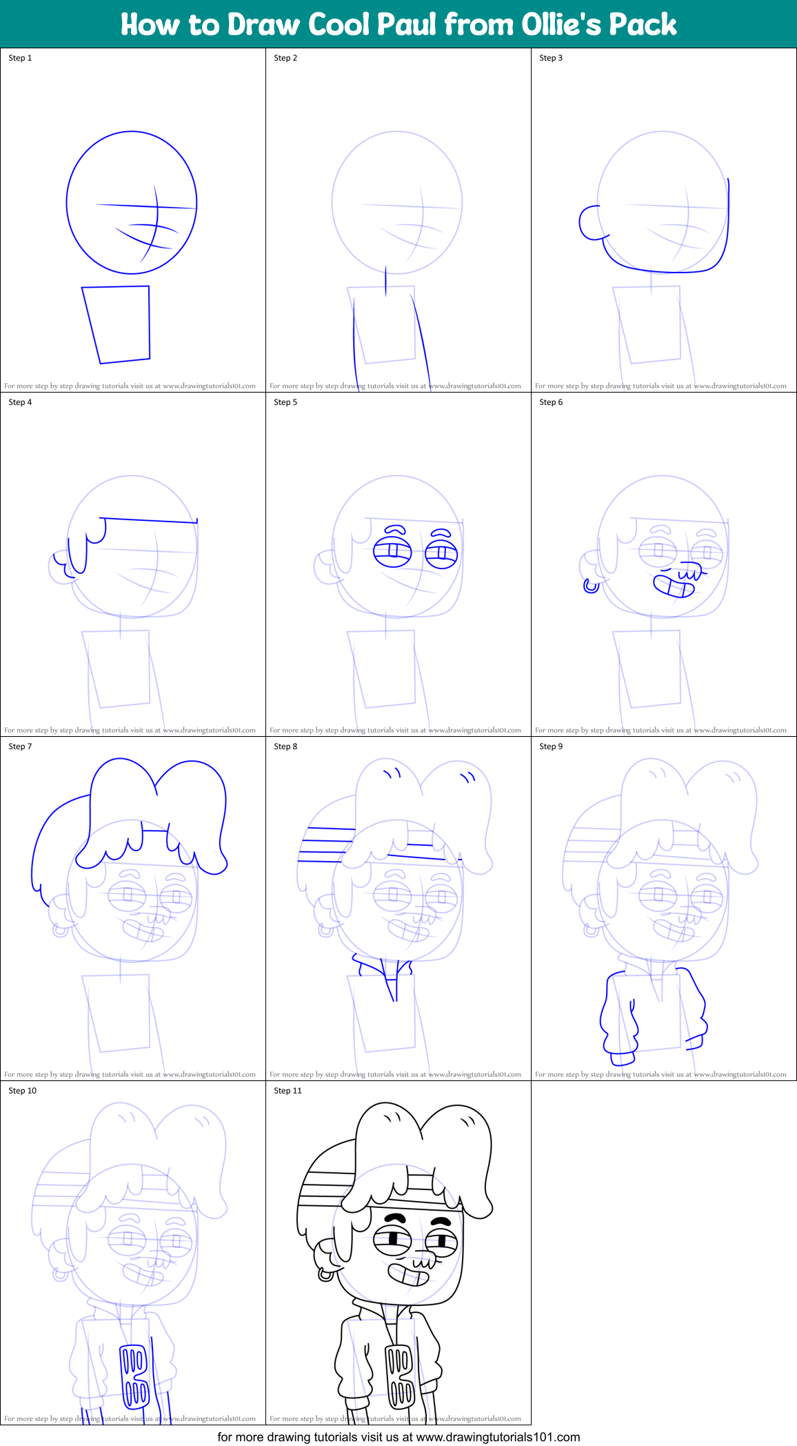 How to Draw Cool Paul from Ollie's Pack Printable Step by Step