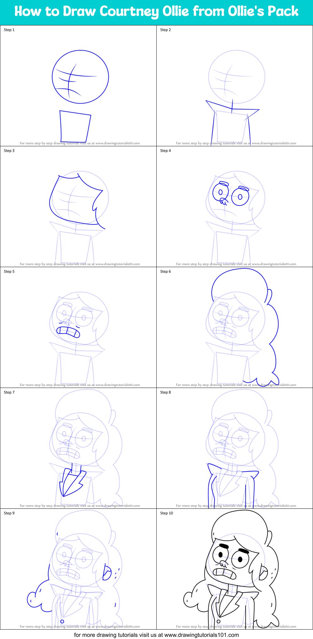How to Draw Courtney Ollie from Ollie's Pack Printable Step by Step