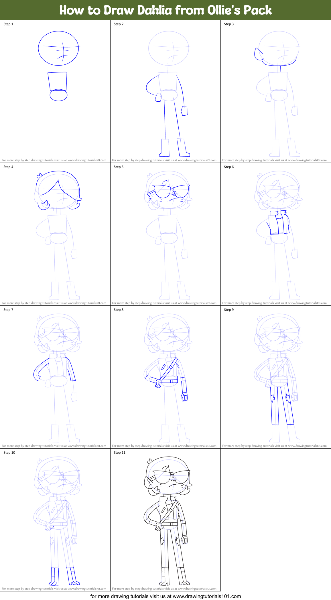 How to Draw Dahlia from Ollie's Pack Printable Step by Step