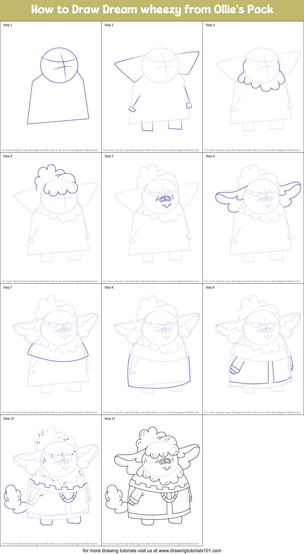 How to Draw Dream wheezy from Ollie's Pack Printable Step by Step