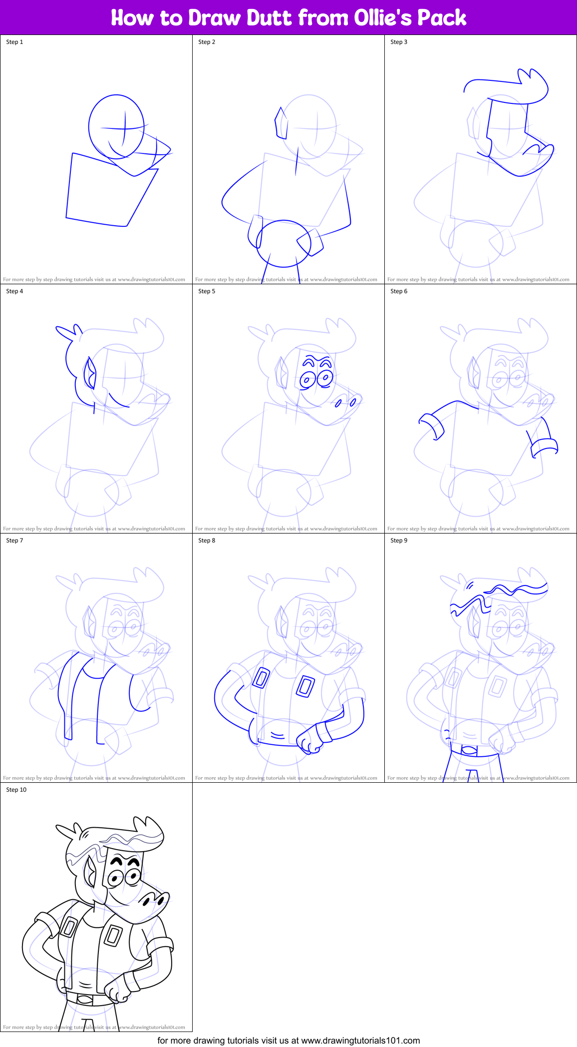 How to Draw Dutt from Ollie's Pack Printable Step by Step