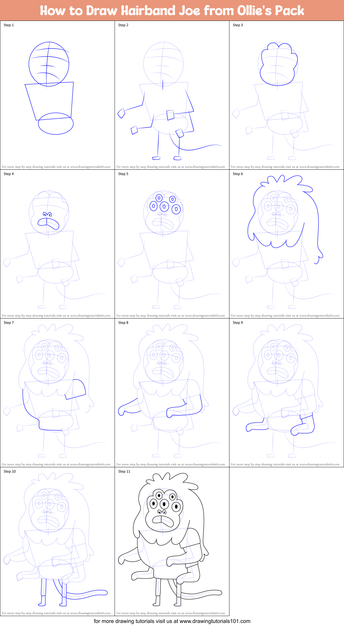 How to Draw Hairband Joe from Ollie's Pack Printable Step by Step