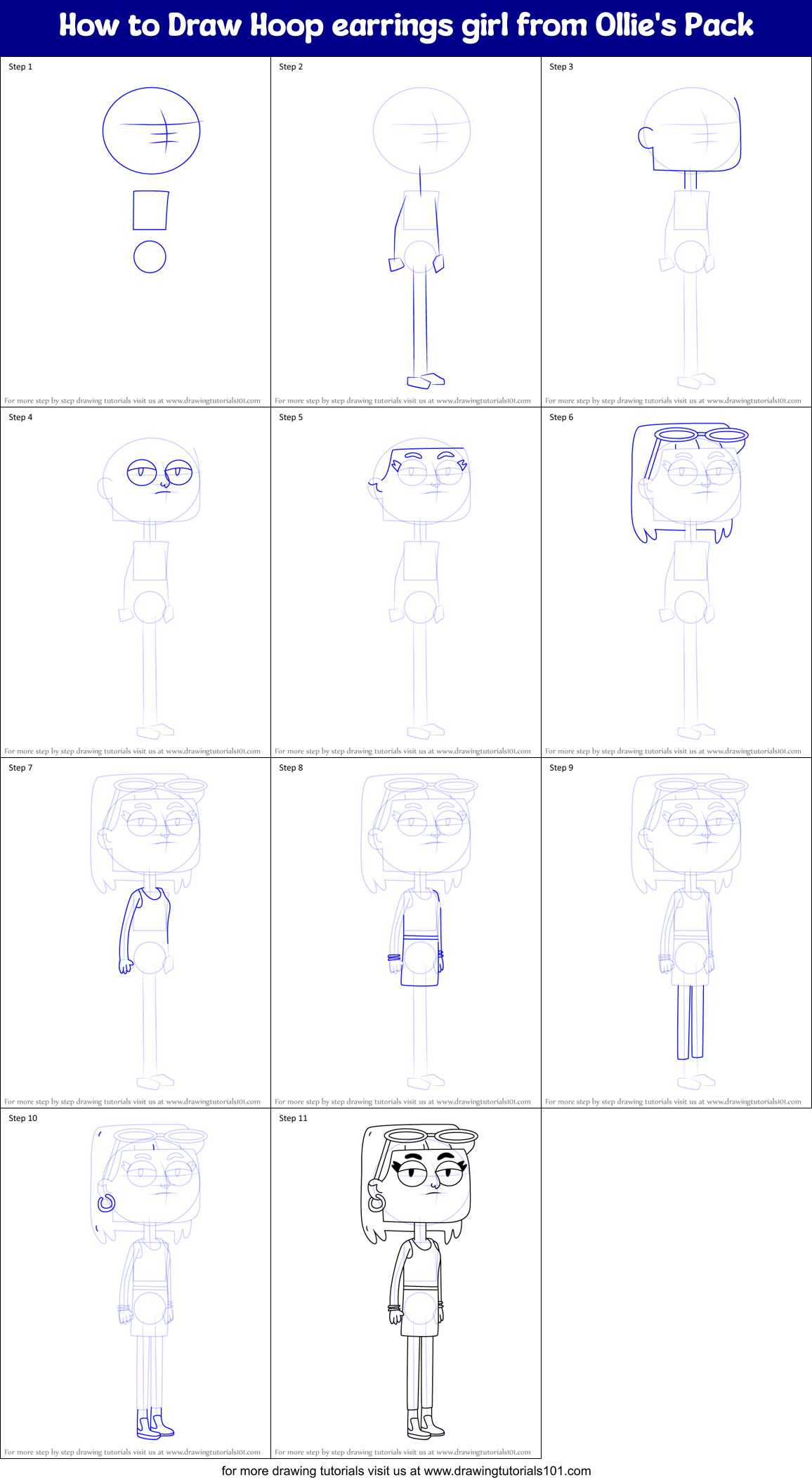 How to Draw Hoop earrings girl from Ollie's Pack Printable Step by Step