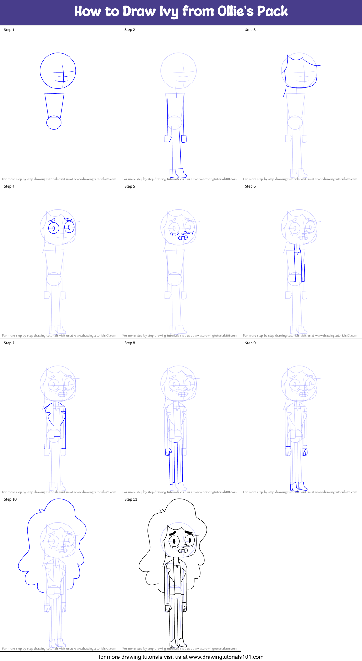 How to Draw Ivy from Ollie's Pack Printable Step by Step