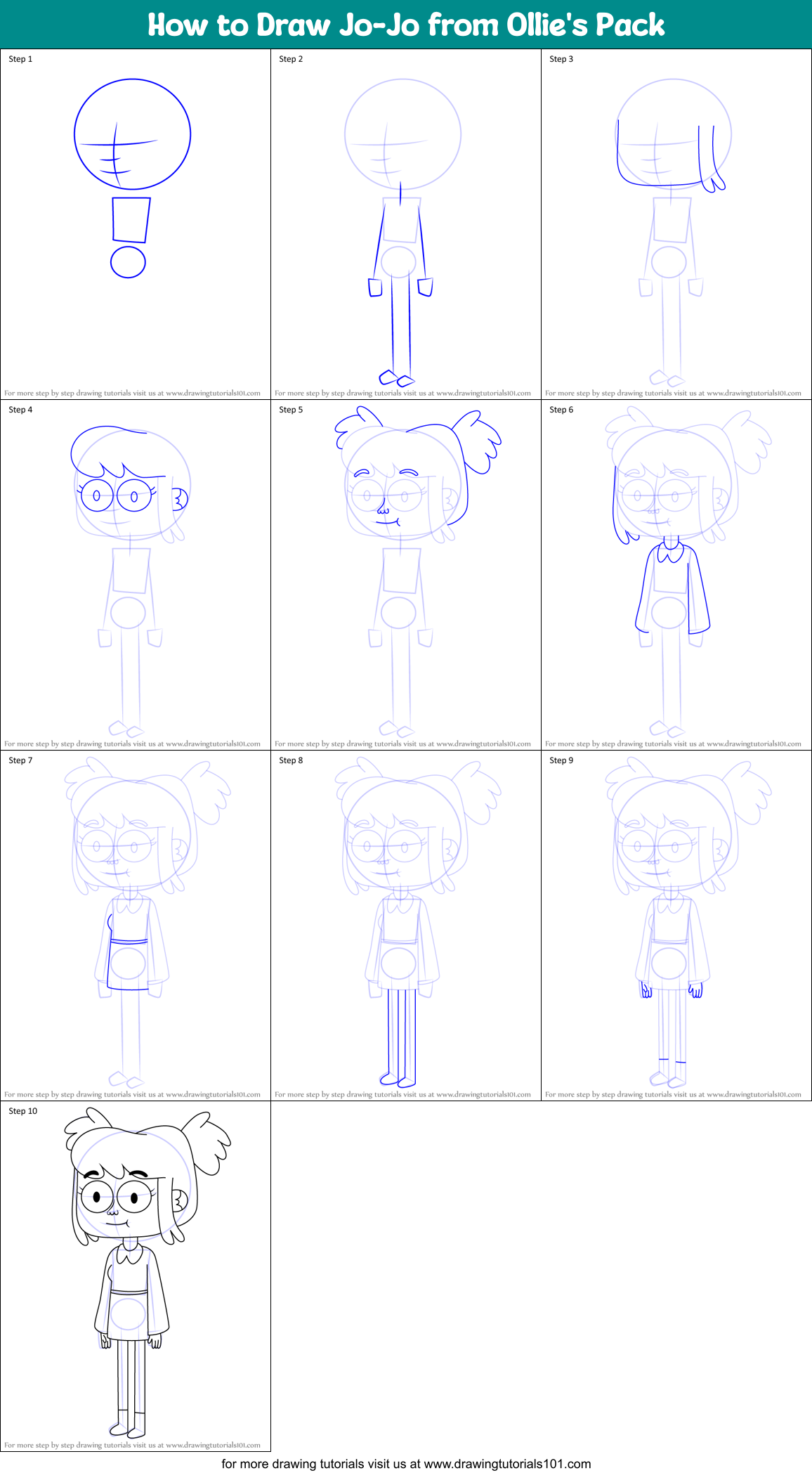 How to Draw Jo-Jo from Ollie's Pack Printable Step by Step