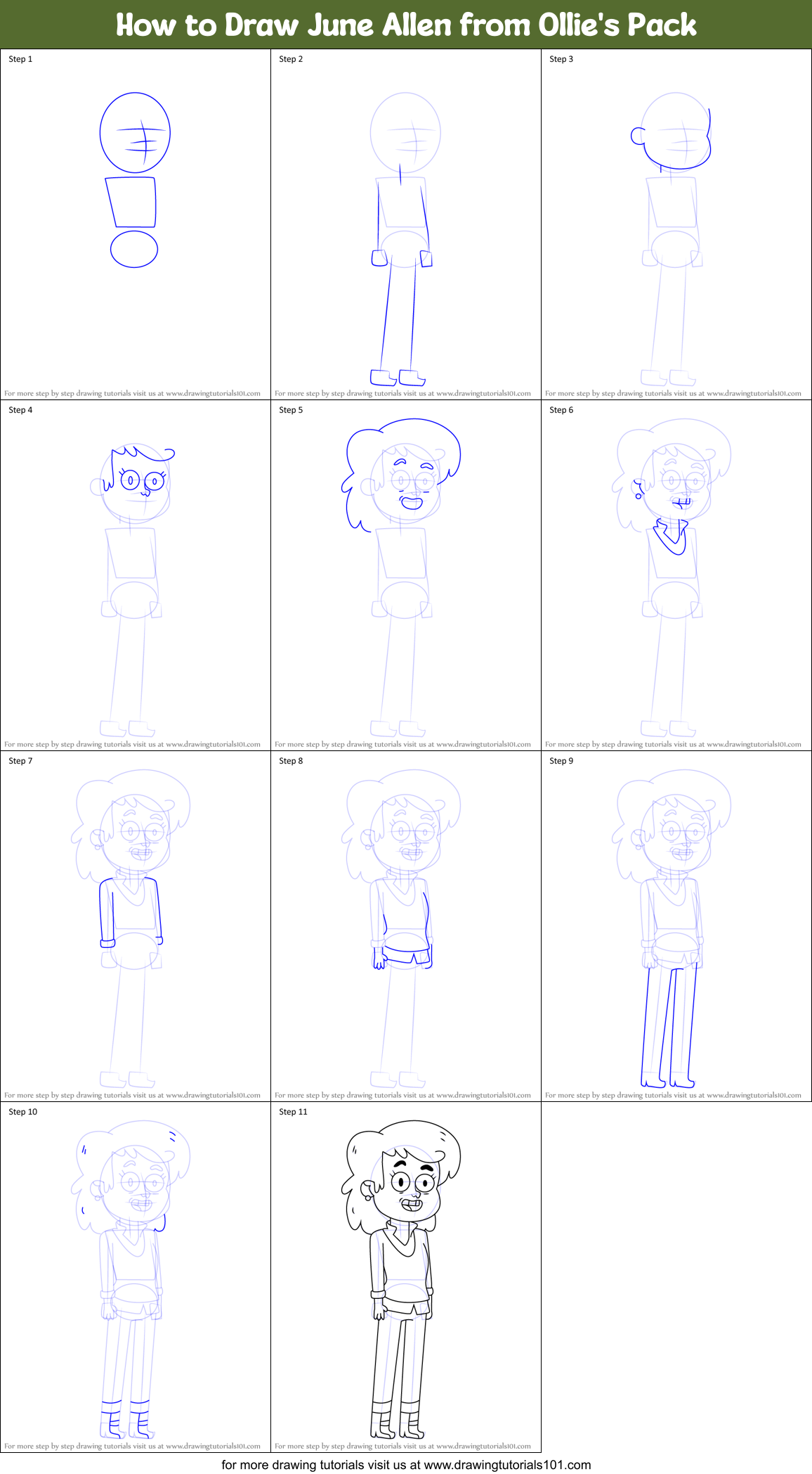 How to Draw June Allen from Ollie's Pack Printable Step by Step
